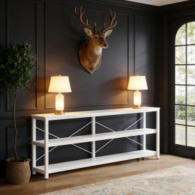 Extra Long Console Table, 3-Tier Industrial Sofa Table with Storage