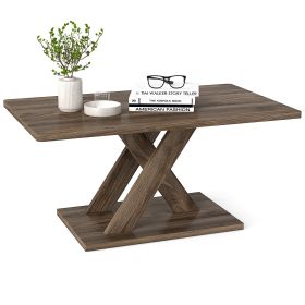 37.5 Inch Rectangular Coffee Table with Stable Base and Rubber Wood Connection for Living Room