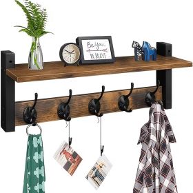 Heavy Duty Wall Mounted Coat Rack with Shelf, Industrial Metal Coat Hooks, Rustproof Entryway Organizer for Jackets, Hats, Bags, Hallway