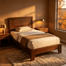 Twin Size Bed Frame with Headboard Space-Saving Design No Box Spring Required for Compact Rooms