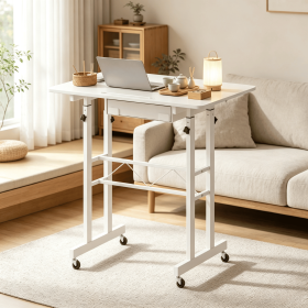 Height Adjustable Laptop Desk with Fabric Drawer Tablet Holder And Lockable Wheels for Home Office Use
