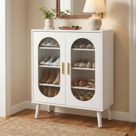 Two-door, polycarbonate sheet shoe cabinet with four internal layers, USB LED strip