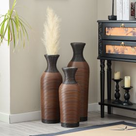 Hand-Woven PVC Rattan Vases, Set of 3 Brown Floor Vases for Home Decor, 27.56in 23.62in 19.69in Tall Farmhouse Decorative Vases