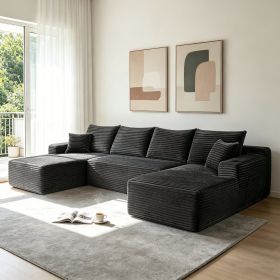 134" Cloud Sectional Sofa with U-Shape Chaise and Side Pockets and Cup holder , Modern Modular Design, Deep Seating