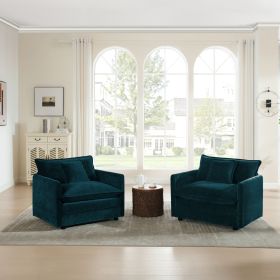 Accent Chair Set of 2, High-end Chenille Upholstered Armchairs, Living Room Side Chairs with Toss Pillow, Blue Chenille