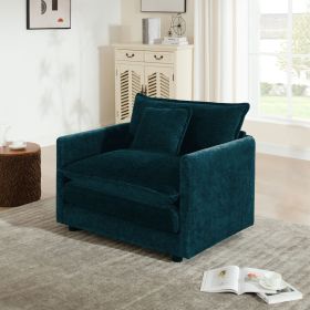 Comfy Deep Single Seat Sofa Upholstered Reading Armchair Living Room Chair Blue Chenille Fabric , 1 Toss Pillow