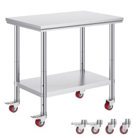 Stainless Steel Work Table 35 x 24 x 33 Inch, 700 LBS Load Capacity with 4 Wheels, 3 Adjustable Height Levels