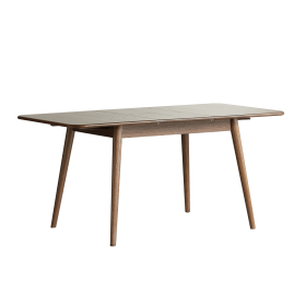 Walnut color solid oak round corner diagonal leg telescopic table 1.2-1.6m, for 6-8 people to meet Dining table wood (Walnut color)