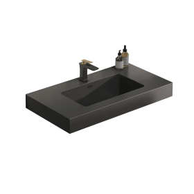 BB02-30-109, Integrated engineered solid surface basin WITHOUT drain and faucet, matt black color
