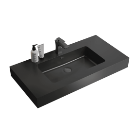 BB02-36-109, Integrated engineered solid surface basin WITHOUT drain and faucet, matte black color