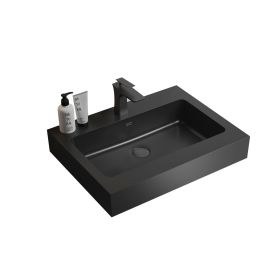 BB02-24-109, Integrated engineered solid surface basin WITHOUT drain and faucet, matt black color