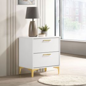 White and Gold 2-Drawer Rectangular Nightstand