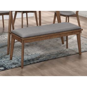 Grey and Natural Walnut Upholstered Dining Bench