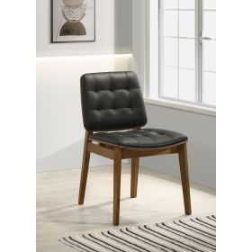 Black and Natural Walnut Tufted Back Side Chairs (Set of 2)