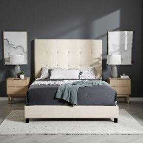 Queen Size Beige Tufted Upholstered Platform Bed