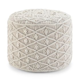 Coates 18 inch Wide Round Pouf in Natural Handwoven Cotton Macrame