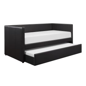 Black Faux Leather Upholstered Contemporary Daybed with Trundle Wooden Furniture 1pc