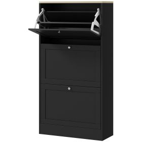 Modern Shoe Storage Cabinet with 3 Flip Drawers and Adjustable Shelves for 18 Pairs of Shoes, Black