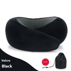 Soft Memory Foam Travel Neck Pillow U Shape Adjustable Support Comfortably Sleeping On Plane Car Office Noon Break (Option: Deep Black Velcro Style-1PC)