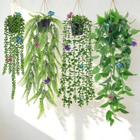 Fake Hanging Plants With Butterflies For Shelf Wall Decor  Artificial Eucalyptus Ivy Vines Faux Potted Hanging Plants Indoor For Bathroom Kitchen (Option: BlacK)