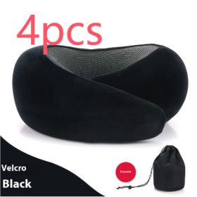 Soft Memory Foam Travel Neck Pillow U Shape Adjustable Support Comfortably Sleeping On Plane Car Office Noon Break (Option: Deep Black Velcro Style-4PCS)