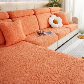 1 Pc Camellia Jacquard Velvet Elastic Leather Sofa Cover Simple All Inclusive Universal Set Four Season Universal Lazy Anti Cat Scratch Sofa Hat (Color: Orange, size: Sofa head cover)