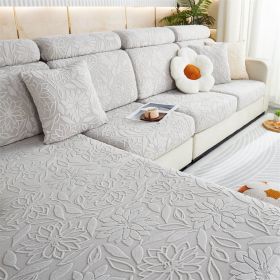 1 Pc Camellia Jacquard Velvet Elastic Leather Sofa Cover Simple All Inclusive Universal Set Four Season Universal Lazy Anti Cat Scratch Sofa Hat (Color: Light Gray, size: 4-person seat)