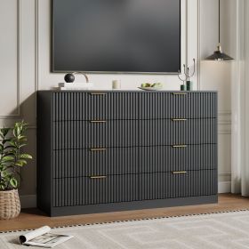 Fluted Drawer Dresser For Bedroom, Wood Storage Cabinet With Golden Metal Handles, Modern Closet Of Drawers for Living Room (Color: Black)
