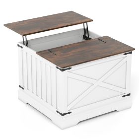 Farmhouse Lift Top Coffee Table with Hidden Storage Compartment (Color: Rustic Brown)
