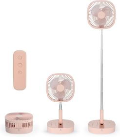 Portable Pedestal Fan - Foldaway Standing Fan Foldable Desk Fan, Use 7200Mah Rechargeable Battery (Color: Pink)