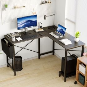 L Shaped Computer Desk - Gaming Corner 50 Inch Office Writing PC Wooden Table with CPU Storage Shelf & Side Bag (Color: Grey 49Inches)