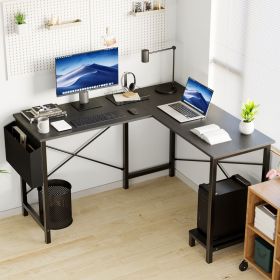 L Shaped Computer Desk - Gaming Corner 50 Inch Office Writing PC Wooden Table with CPU Storage Shelf & Side Bag (Color: Black 49Inches)