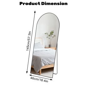 58"x19" Full Length Mirror with Stand Floor Mirror with Aluminum Alloy Frame Body Wall-Mounted Mirrors For Bedroom Bathroom (Color: Black-arched-58X19)