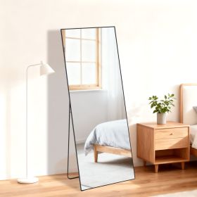 58"x19" Full Length Mirror with Stand Floor Mirror with Aluminum Alloy Frame Body Wall-Mounted Mirrors For Bedroom Bathroom (Color: Black-rect-58X19)