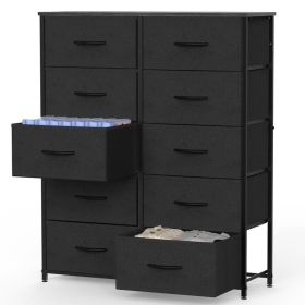 Bedside Table For Bedroom With 10 Fabric Drawers Storage Cabinet Steel Frame Closet For Clothes Storage Display Cabinet (Color: Black)