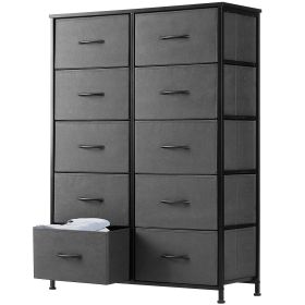 Bedside Table For Bedroom With 10 Fabric Drawers Storage Cabinet Steel Frame Closet For Clothes Storage Display Cabinet (Color: Grey)