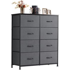 Dresser for Bedroom with 8 Drawers Tall Dresser & Chest of Drawers Fabric Dresser with Wood Top and Sturdy Steel Frame (Color: Gray)