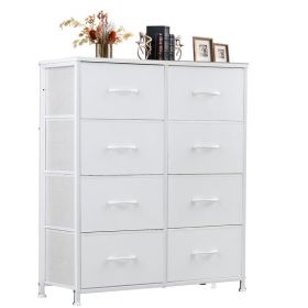 Dresser for Bedroom with 8 Drawers Tall Dresser & Chest of Drawers Fabric Dresser with Wood Top and Sturdy Steel Frame (Color: White)