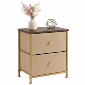 Double drawer bedside table - suitable for bedrooms and living rooms, 20 inches high (Color: Khaki/1p)