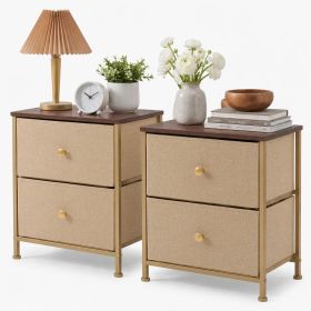 Double drawer bedside table - suitable for bedrooms and living rooms, 20 inches high (Color: Khaki/2p)