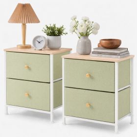 Double drawer bedside table - suitable for bedrooms and living rooms, 20 inches high (Color: light green/2p)