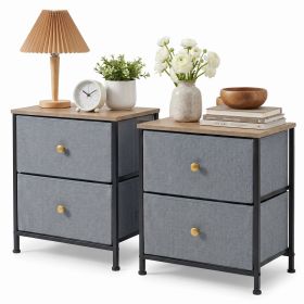 Double drawer bedside table - suitable for bedrooms and living rooms, 20 inches high (Color: blue/2p)