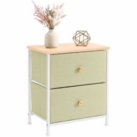Double drawer bedside table - suitable for bedrooms and living rooms, 20 inches high (Color: light green/1p)