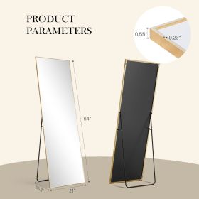 64"x21" Full Body Wall Mirror Standing Hanging or Leaning Wall-Mounted Mirrors with Stand Aluminum Alloy Frame Living Room (Color: Golden)