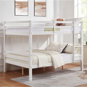 Full over Full Bunk Bed with Thick Posts,Wooden Bunk Bed with High Guardrail and Ladder for Kids, Teens, Dorm Rooms, and Guest Rooms (Main Color: White, Main Material: Wood)