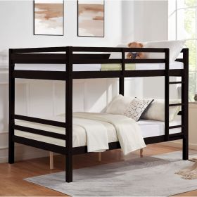 Full over Full Bunk Bed with Thick Posts,Wooden Bunk Bed with High Guardrail and Ladder for Kids, Teens, Dorm Rooms, and Guest Rooms (Main Color: Espresso, Main Material: Wood)