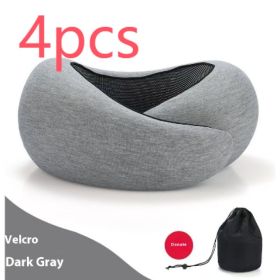 Soft Memory Foam Travel Neck Pillow U Shape Adjustable Support Comfortably Sleeping On Plane Car Office Noon Break (Option: Dark Gray Velcro Style-4PCS)